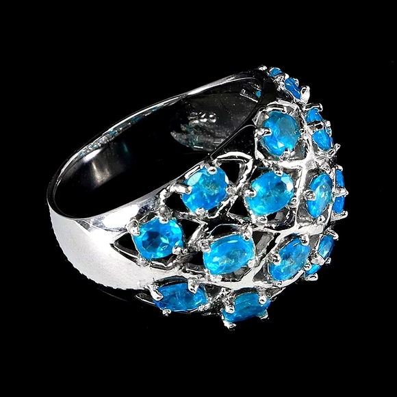 Natural Oval Blue Apatite 4x3mm 925 Sterling Silver Ring Size 8.75 - Picture 3 of 3